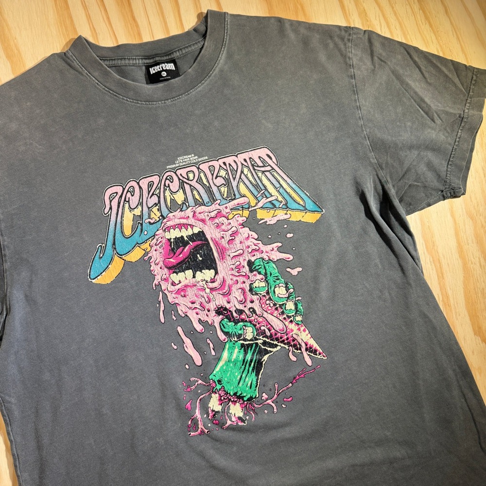 Icecream Men's The Scream SS Knit Graphic Tee Grey Vintage Wash Size XL